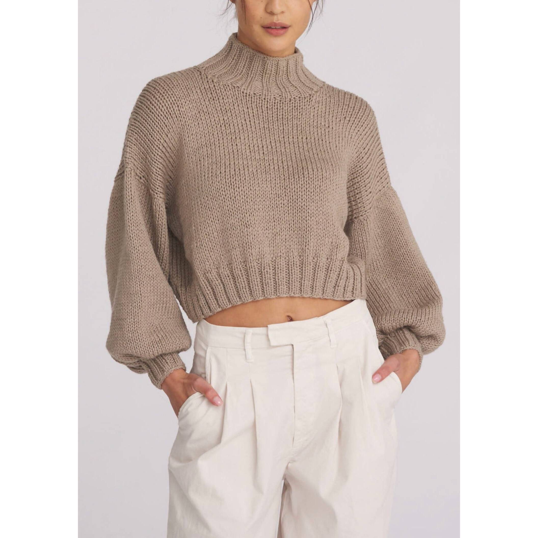New First Born Knits Evie Crop Sweater In Taupe